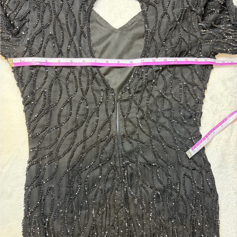 VINTAGE Mark & John By Sam Sz S Black Silk Long Cocktail Dress Sequin *flaws* - Picture 8 of 14